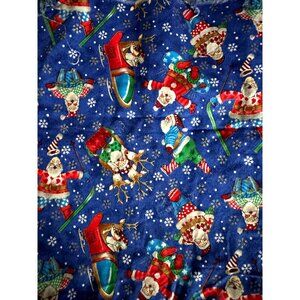 1.5 yds. Fabric Santa's Rocket Ship Skis Skates Metallic Snowflakes Cotton Picki